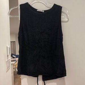 Lace up back terry cloth tank